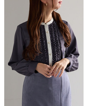 フロントフリルバイカラーブラウス