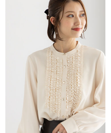 フロントフリルバイカラーブラウス