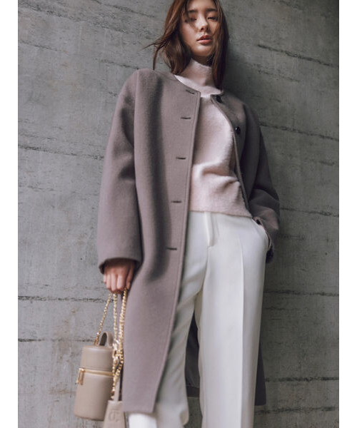 【Techichi】新品・未使用 ノーカラーウールコート ウールメルトンノーカラーロングコート《2025winter catalog item