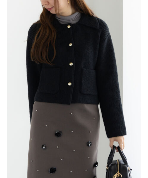 フラットカラーメタル釦ニットジャケット