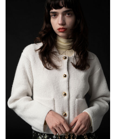 フラットカラーメタル釦ニットジャケット