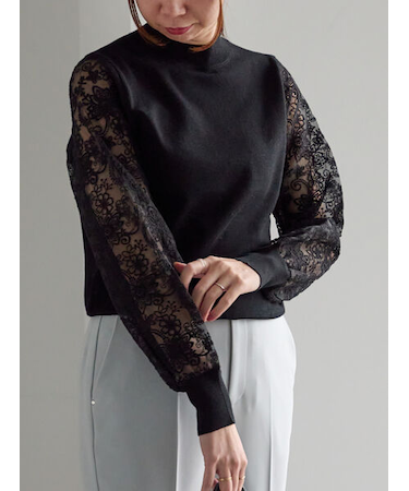 レーススリーブニット