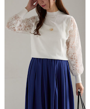 レーススリーブニット