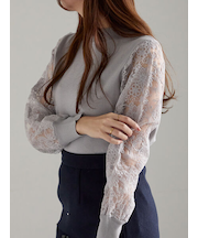 レーススリーブニット