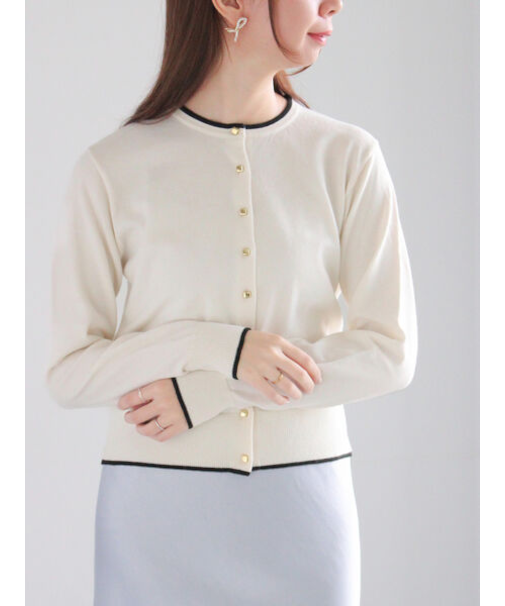 メタルスクエア釦クルーネックカーディガン