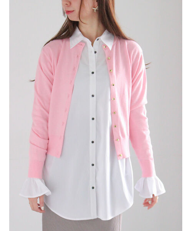 メタルスクエア釦クルーネックカーディガン