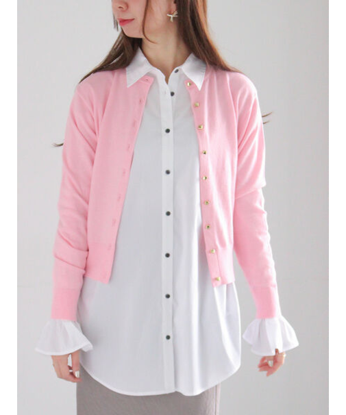 メタルスクエア釦クルーネックカーディガン