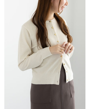 メタルスクエア釦クルーネックカーディガン