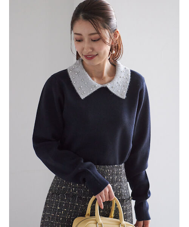 ラメフェザーデコラカラーニット