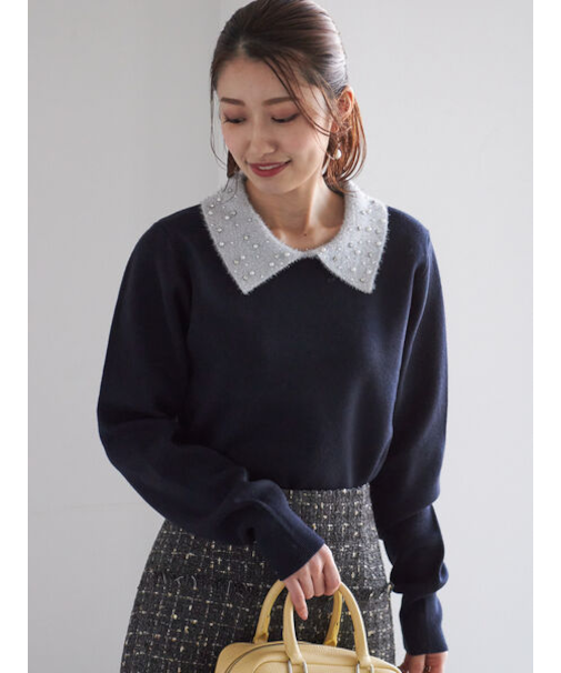 ラメフェザーデコラカラーニット