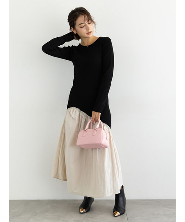 【宮本茉由着用】リブニットドッキングアシメワンピース