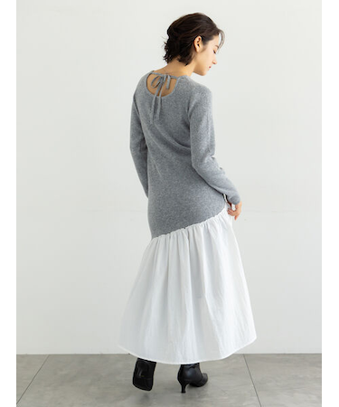 【宮本茉由着用】リブニットドッキングアシメワンピース