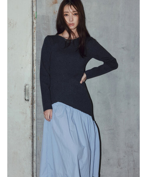 【宮本茉由着用】リブニットドッキングアシメワンピース