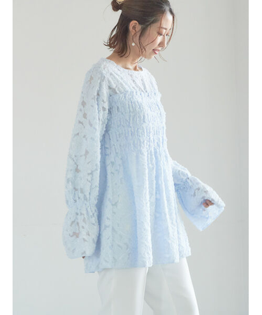 【宮本茉由着用】カットジャガードチュニックブラウス