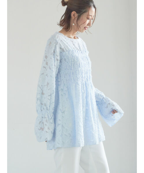 【宮本茉由着用】カットジャガードチュニックブラウス