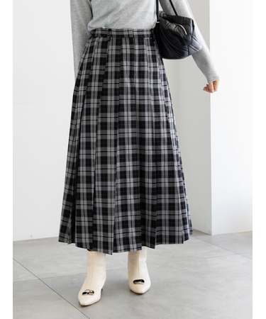 チェックアソートロングプリーツスカート
