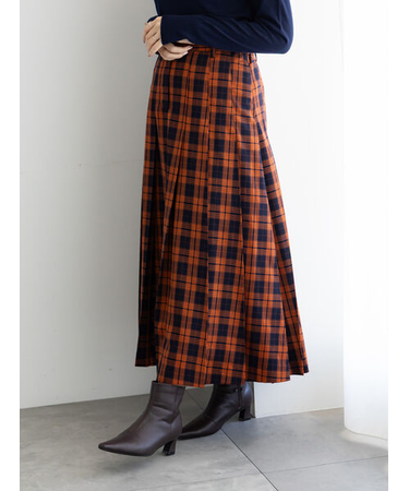 チェックアソートロングプリーツスカート