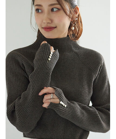 モールリブスタンドネックニット