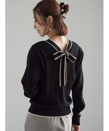 前後2WAYボウタイニットプルオーバー