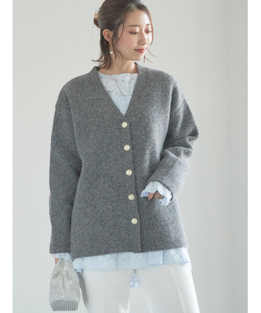 起毛ミドルVネックカーディガン