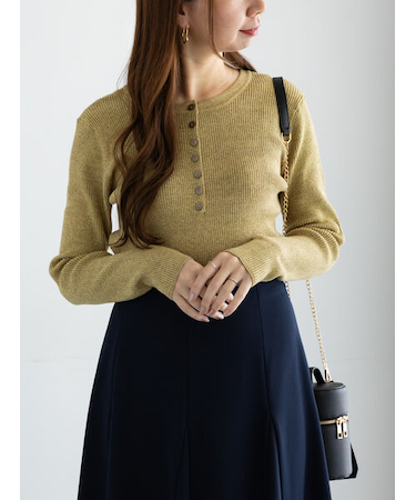 ヘンリーネックマーブルニット