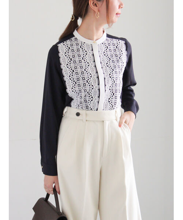 【WEB限定カラーあり】フロントレースブラウス