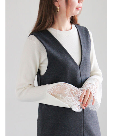 レースカフスレイヤードニット