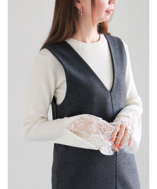 レースカフスレイヤードニット