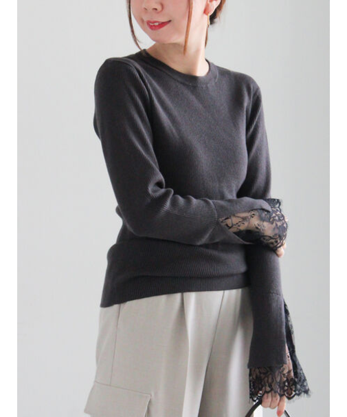 レースカフスレイヤードニット