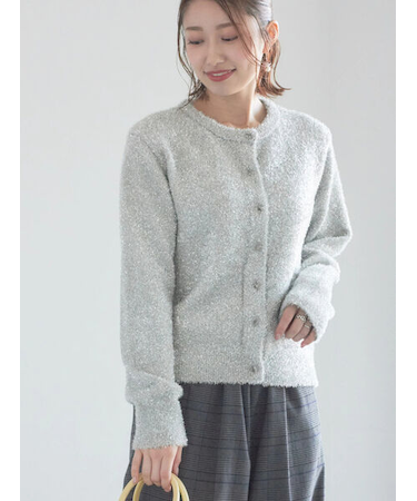 ラメシャギークルーネックカーディガン