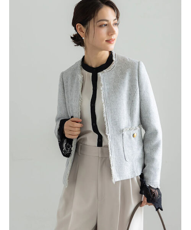 【セレモニーアイテム】ツイードノーカラージャケット