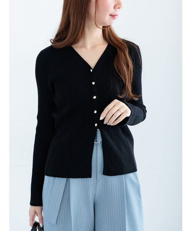 リブVネックカーディガン