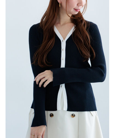 リブVネックカーディガン