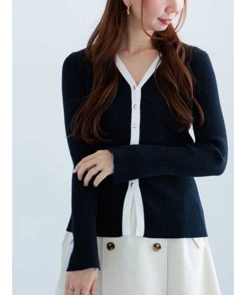 リブVネックカーディガン