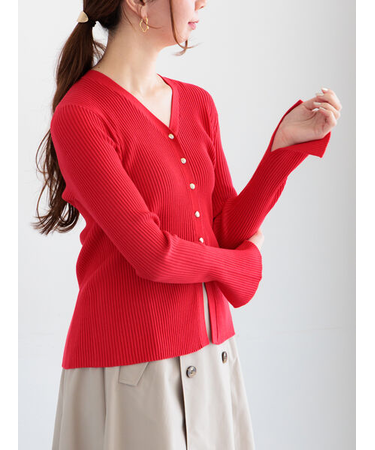 リブVネックカーディガン