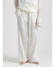 【Atelier ChouChou】パネルレース刺繍タックワイドパンツ(セットアップ可)