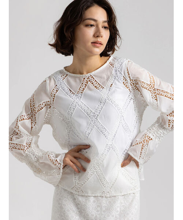 【Atelier ChouChou】スクエアレースブラウス