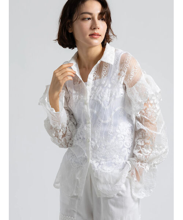 【Atelier ChouChou】オーガンジーレースフリルシャツブラウス