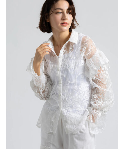 【Atelier ChouChou】オーガンジーレースフリルシャツブラウス