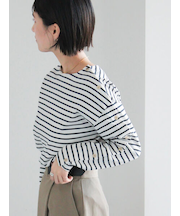 ショルダー釦ボーダーカットソー