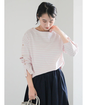 ショルダー釦ボーダーカットソー