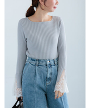 レースカフスリブニット