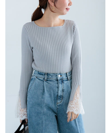 レースカフスリブニット