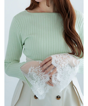 レースカフスリブニット