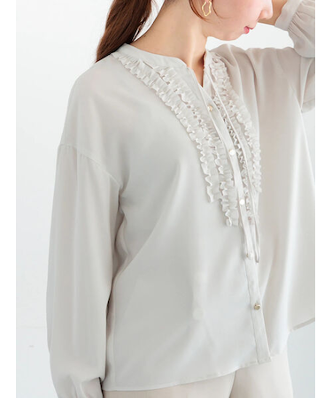 フロントフリルキーネックブラウス