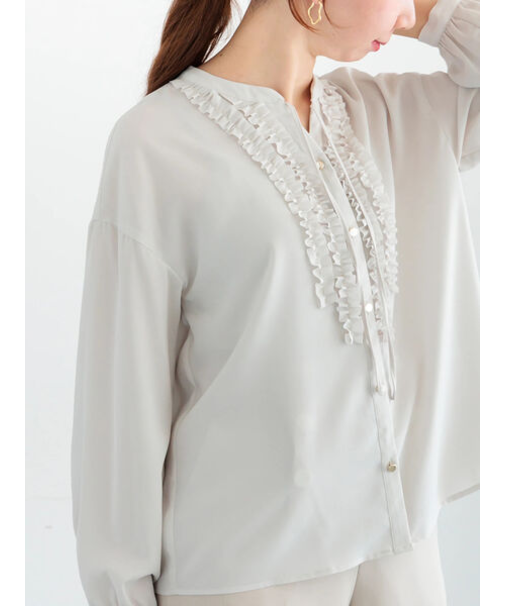 フロントフリルキーネックブラウス