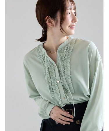 フロントフリルキーネックブラウス