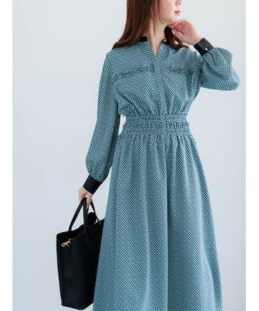 バイカラーシャーリングワンピース