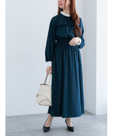 バイカラーシャーリングワンピース