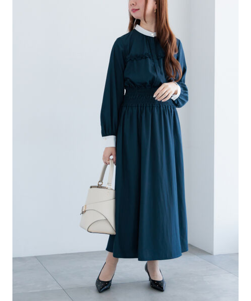 バイカラーシャーリングワンピース